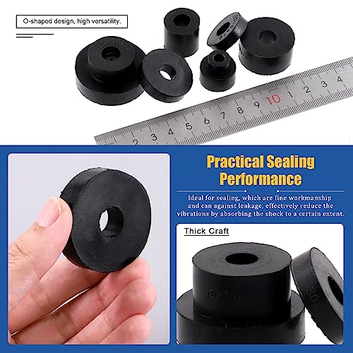 Glarks 40Pcs 8 Sizes Round Rubber Spacer Assortment Kit, Multi Purpose Black Round Neoprene Washers Anti Vibration Rubber Spacer Bushings for Electrical Repair and Home Car Accessories - Image 4