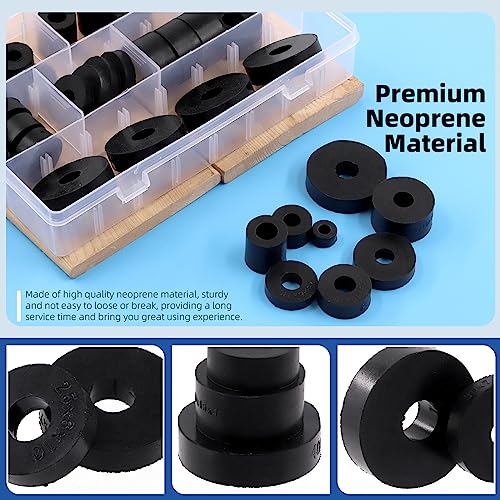 Glarks 40Pcs 8 Sizes Round Rubber Spacer Assortment Kit, Multi Purpose Black Round Neoprene Washers Anti Vibration Rubber Spacer Bushings for Electrical Repair and Home Car Accessories - Image 5