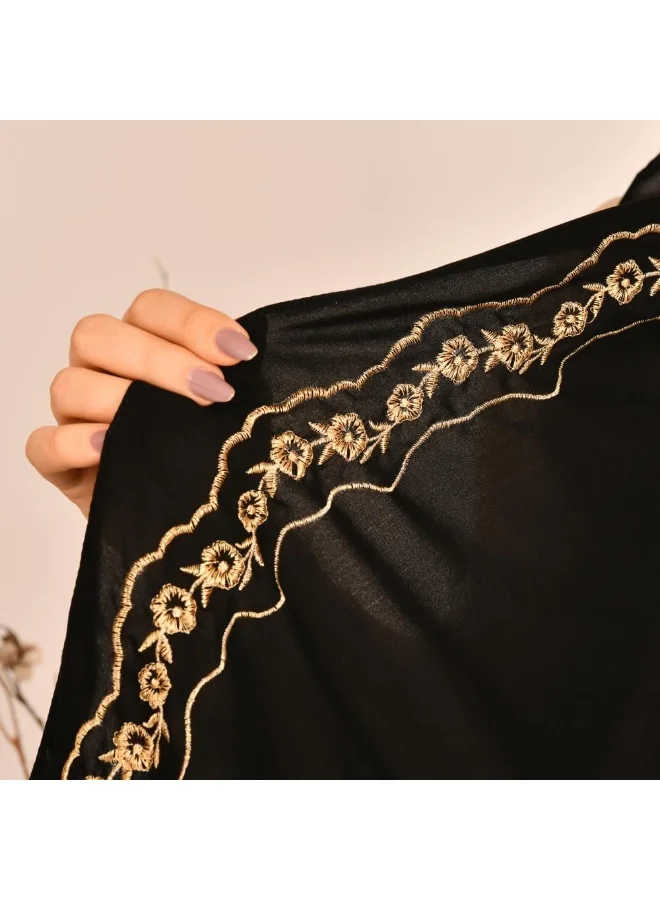 lamha abaya Black shawl with bright gold embroidery