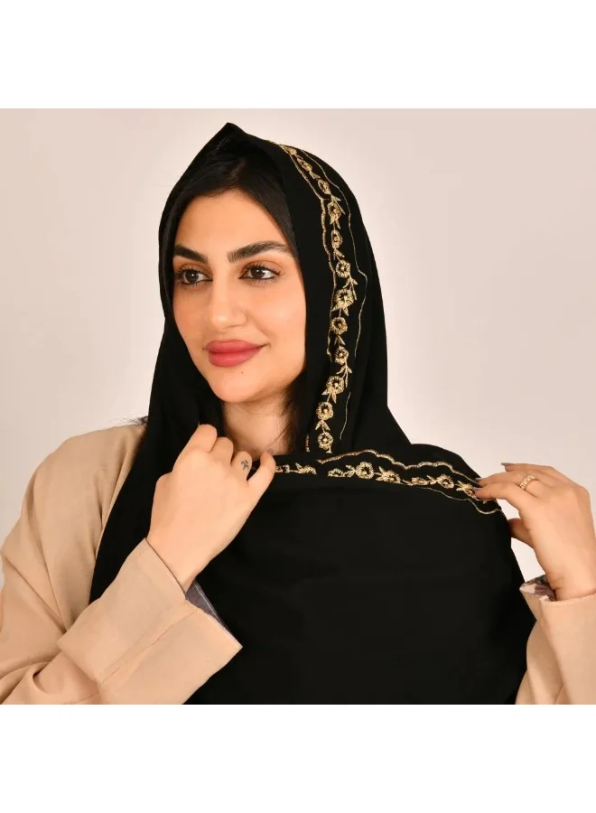 lamha abaya Black shawl with bright gold embroidery