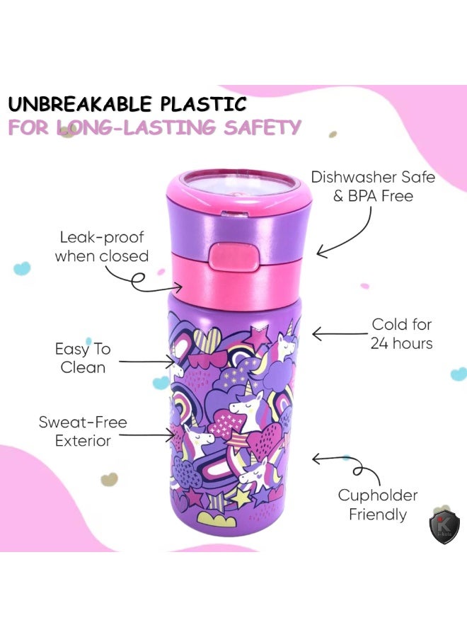 i-kola UNI PURPLE 320 ML Kids Water Bottle for School | BPA-Free Stainless Steel Water Bottle for Boys & Girls | Leakproof, Unbreakable, Easy to Drink, Quick Open Lock (TS-9218 AS 4) - Image 4
