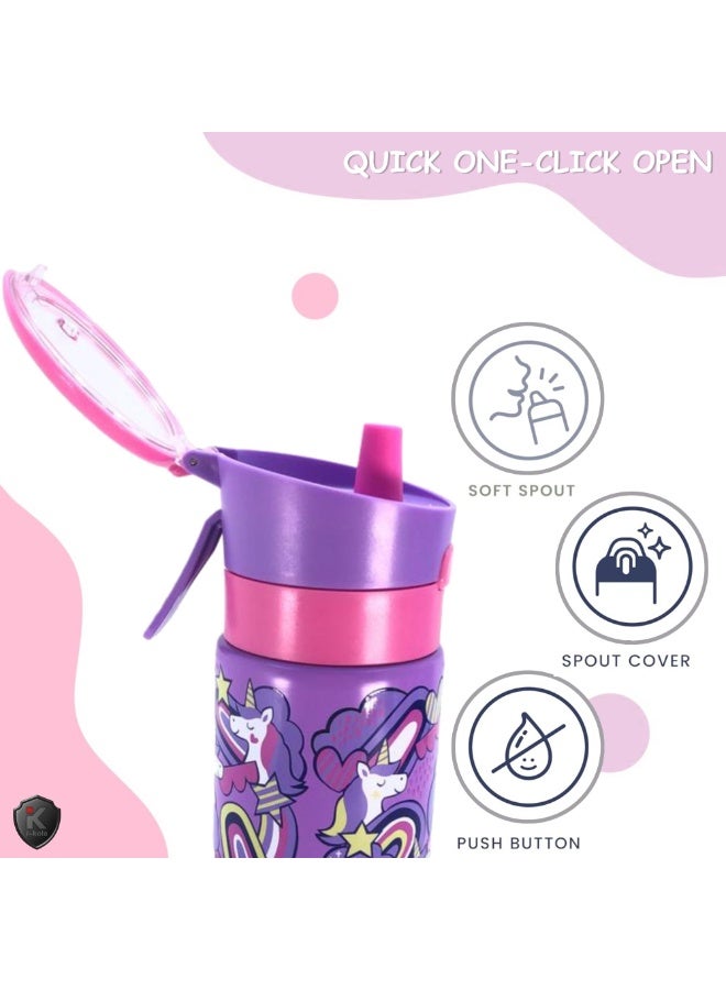 i-kola UNI PURPLE 320 ML Kids Water Bottle for School | BPA-Free Stainless Steel Water Bottle for Boys & Girls | Leakproof, Unbreakable, Easy to Drink, Quick Open Lock (TS-9218 AS 4) - Image 5