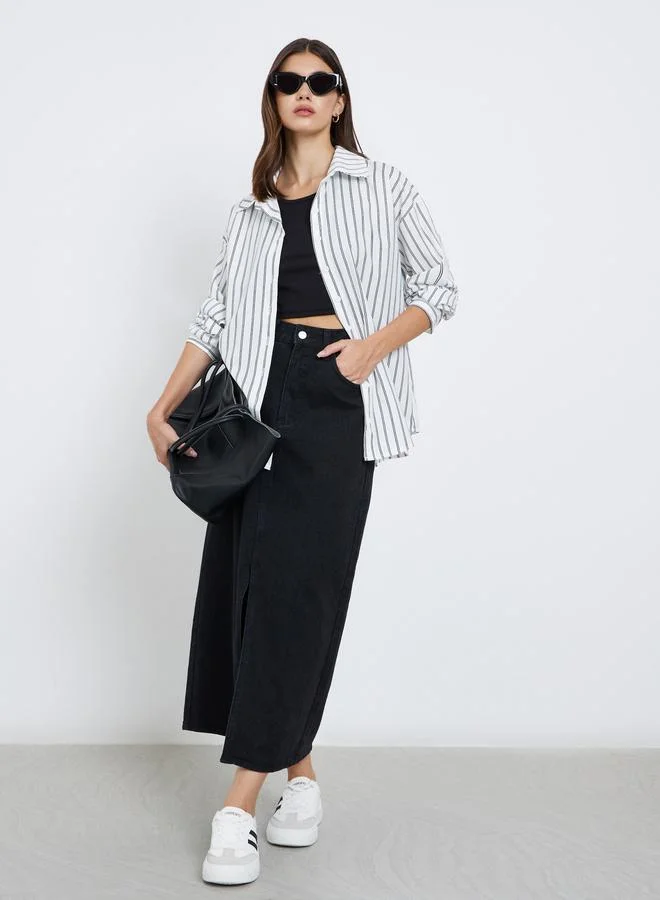 Take Two Take Two Striped Long Sleeve Oversized Shirt