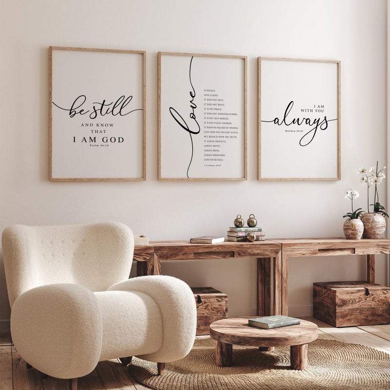 Heiple Framed Be Still and Know that I am God Sign Love is Patient Love is Kind Wall Art Set of 3 with Wooden Frame for Home Bedroom Decor Bible Verse Scripture Art Christian Religious Wall Decor (Brown, 11â€x14â€) - Image 3