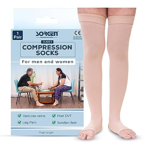 Sorgen Royale (Microfiber) Extra Soft Superior Fabric Medical Compression Stockings for Varicose Veins Class 2 Thigh Length in Eco-Friendly Zip Pouch. (XL) - Image 1