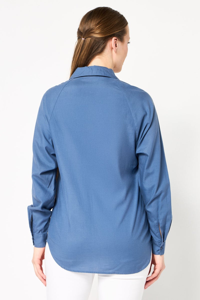 LACOSTE Women Regular Fit Plain Long Sleeve Shirt, Slate Navy - Image 4