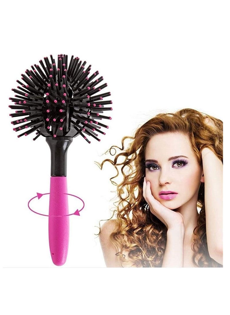Y&D Hair Brush Ball Blowdry 3D Bomb Curl Hairbrush Styling Salon Round Curling Curler Comb Tool for Making Curly Sphere Thermal Large (Pink-Black) - Image 1