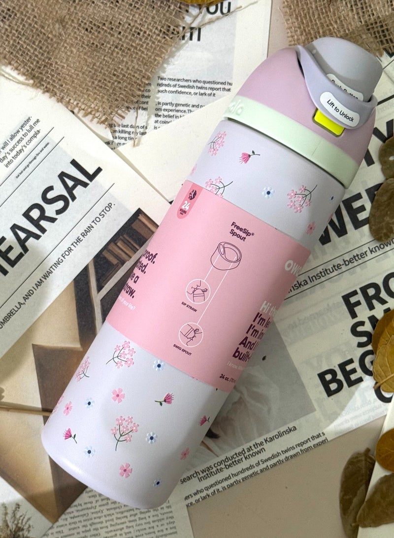 زجاجة مياه معزولة من الفولاذ المقاوم للصدأ (24 أونصة) مع ماصة للرياضة والسفر والمدرسة، زجاجة مياه رياضية خالية من مادة BPA - Image 1