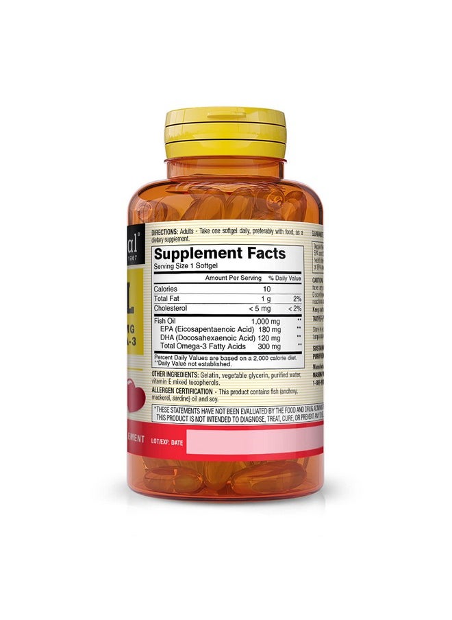Mason Natural - Fish Oil 1000 Mg With 300 Mg Omega3 Healthy Heart Supports Circulatory Function Improved Cardiovascular Health 200 Softgels - Image 1