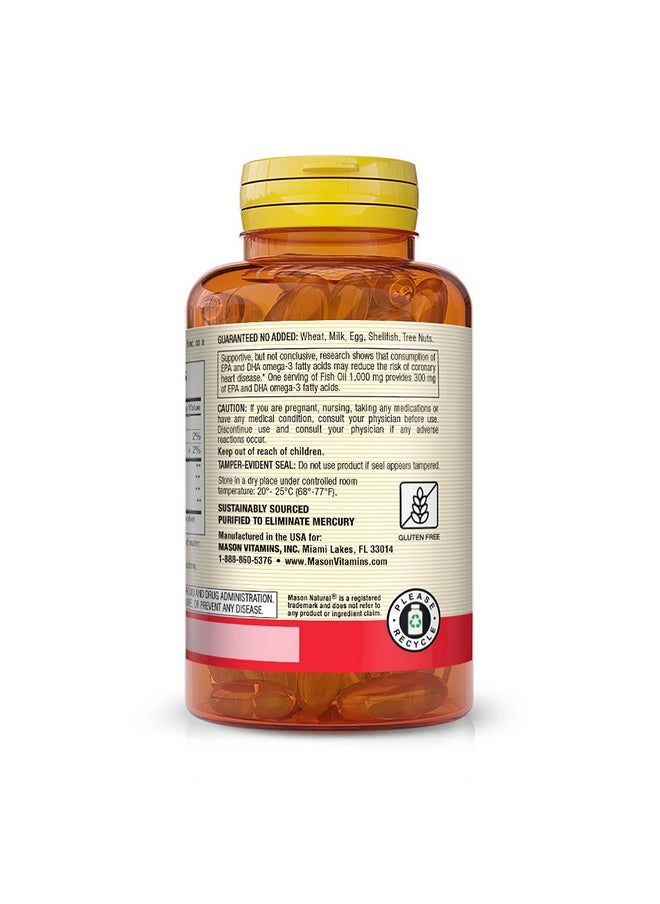 Mason Natural - Fish Oil 1000 Mg With 300 Mg Omega3 Healthy Heart Supports Circulatory Function Improved Cardiovascular Health 200 Softgels - Image 1