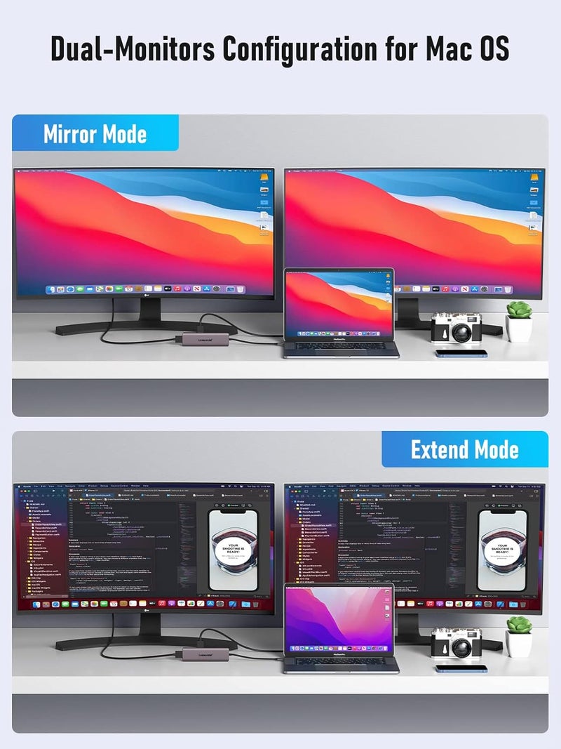 Lemorele محطة إرساء USB-C 7 في 1 لأجهزة اللابتوب | HDMI مزدوج 4K | USB 3.0 | 3 x USB 2.0 | 100W PD | متوافقة مع MacBook Pro و Dell و HP و Surface و Lenovo Yoga - Image 4