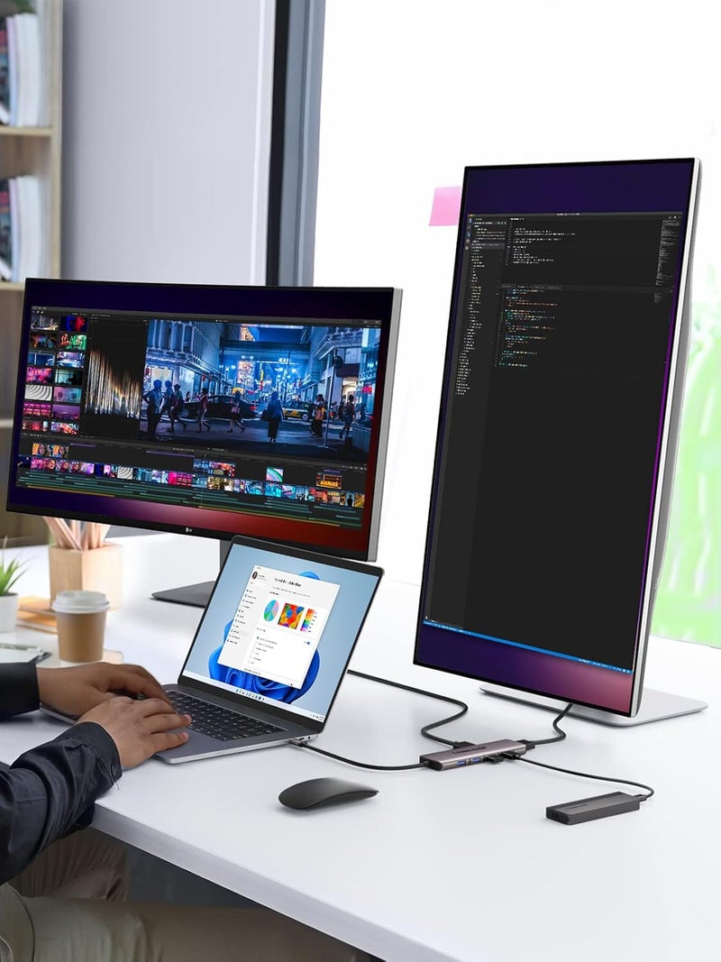Lemorele محطة إرساء USB-C 7 في 1 لأجهزة اللابتوب | HDMI مزدوج 4K | USB 3.0 | 3 x USB 2.0 | 100W PD | متوافقة مع MacBook Pro و Dell و HP و Surface و Lenovo Yoga - Image 5