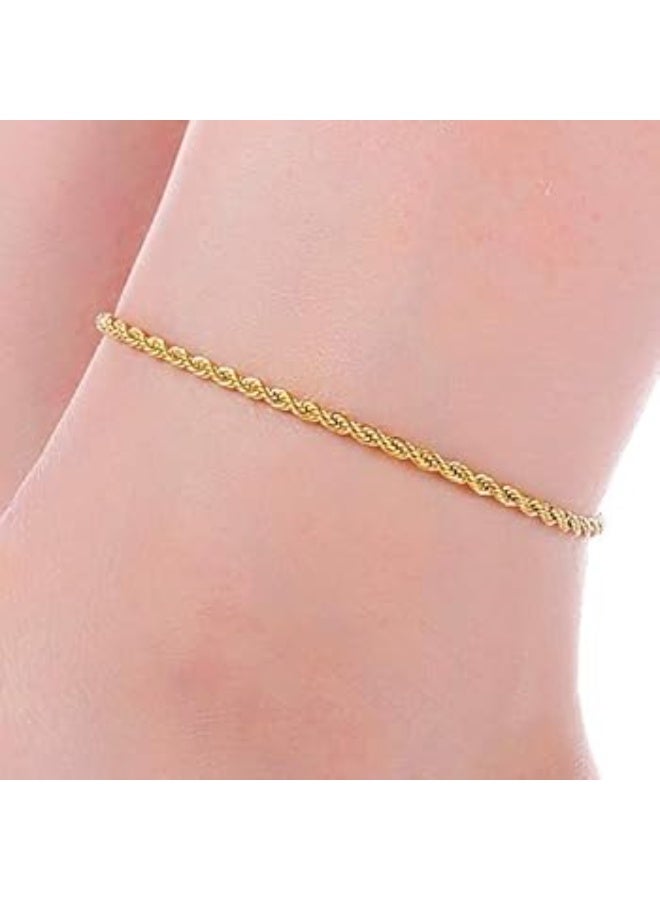 Luxuria A stylish and modern anklet with a twisted rope design, 18-karat gold plated, made of stainless steel, with a diamond-cut design, adjustable, waterproof, with a simple and elegant design. - Image 3