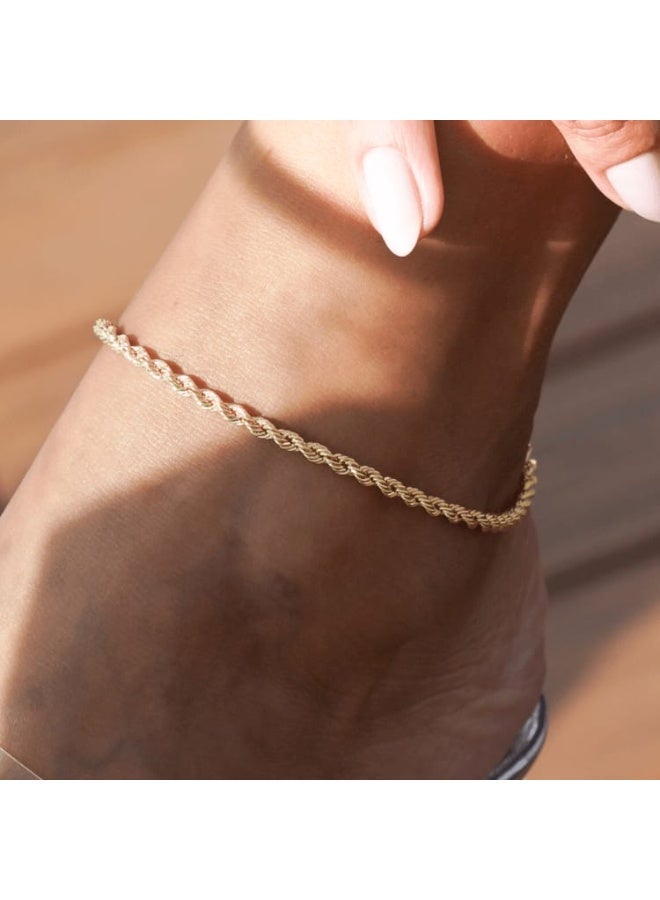 Luxuria A stylish and modern anklet with a twisted rope design, 18-karat gold plated, made of stainless steel, with a diamond-cut design, adjustable, waterproof, with a simple and elegant design. - Image 4