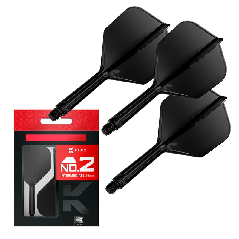 Target Darts K Flex Integrated Dart Flights and Shafts, No.2 Black (Intermediate) | Pack of 3 K-Flex â€“ No2, Kflex All in One Moulded Dart Flight & Stem | Professional Dart Accessories - Image 1