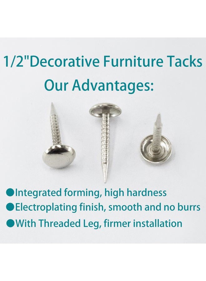 AUXBC 100 PCS Mini Upholstery Nails, 4/5" Decorative Furniture Tacks, Round Head Furniture Thumb Pushpins DIY Tacks with Threaded Leg for Sofa Bed Message Board Photo Walls, Silver - Image 4
