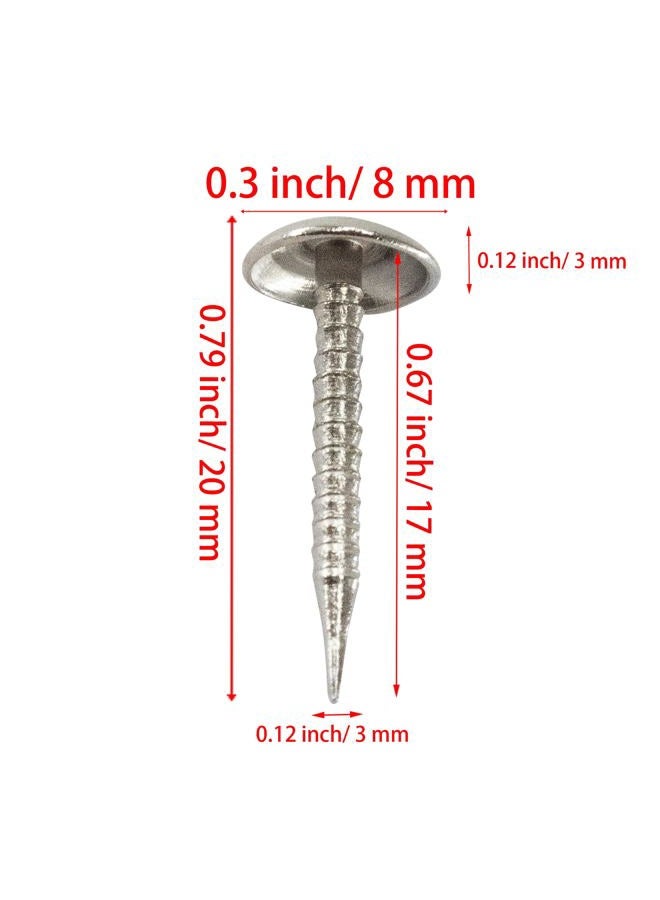 AUXBC 100 PCS Mini Upholstery Nails, 4/5" Decorative Furniture Tacks, Round Head Furniture Thumb Pushpins DIY Tacks with Threaded Leg for Sofa Bed Message Board Photo Walls, Silver - Image 3