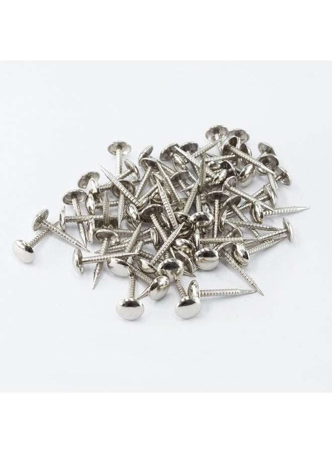 AUXBC 100 PCS Mini Upholstery Nails, 4/5" Decorative Furniture Tacks, Round Head Furniture Thumb Pushpins DIY Tacks with Threaded Leg for Sofa Bed Message Board Photo Walls, Silver - Image 2