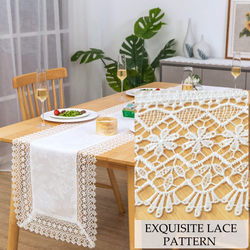 BrekSdat White lace Premium Rectangle Farmhouse Table Runner Waterproof OilProof SpillProof AntiShrink Soft Wrinkle Resistant Decorative Fabric Table Cover Kitchen Dinning Party Wedding Banquet - Image 3