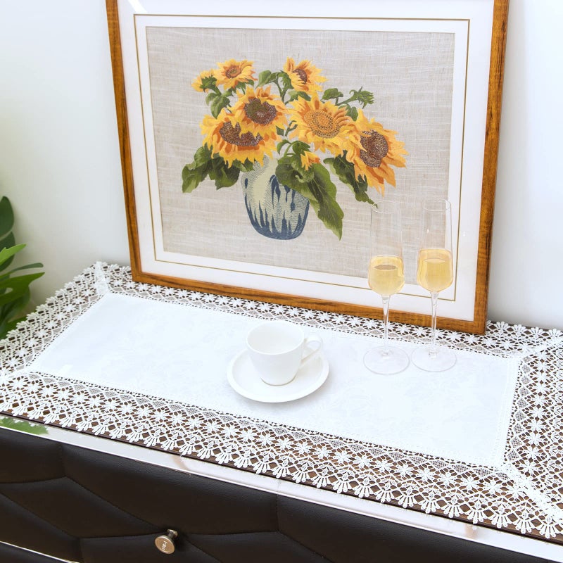 BrekSdat White lace Premium Rectangle Farmhouse Table Runner Waterproof OilProof SpillProof AntiShrink Soft Wrinkle Resistant Decorative Fabric Table Cover Kitchen Dinning Party Wedding Banquet - Image 2