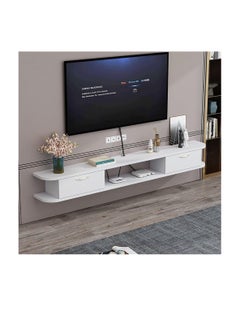 CityRiya-Long TV Table, TV Stand, Large TV Cabinet, Modern TV Unit Media Storage Stand Console Table with Storage and 2 Drawers, Wooden Entertainment Center TV Table for Living Room, 120 * 18 * 24cm (DSG020-white 120cm)  - Image 1