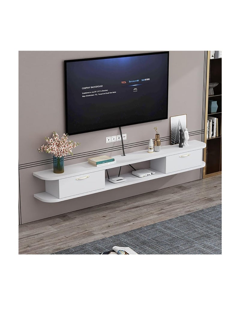 CityRiya-Long TV Table, TV Stand, Large TV Cabinet, Modern TV Unit Media Storage Stand Console Table with Storage and 2 Drawers, Wooden Entertainment Center TV Table for Living Room, 120 * 18 * 24cm (DSG020-white 120cm) - Image 1