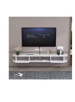 CityRiya-Long TV Table, TV Stand, Large TV Cabinet, Modern TV Unit Media Storage Stand Console Table with Storage and 2 Drawers, Wooden Entertainment Center TV Table for Living Room, 120 * 18 * 24cm (DSG020-white 120cm)  - Image 3