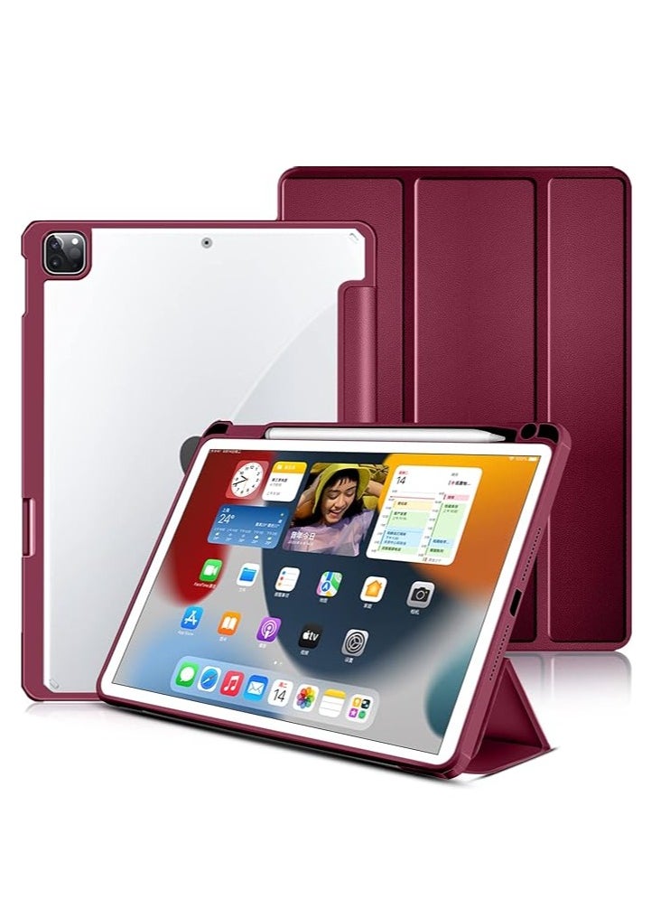 EVO Hybrid Slim Case for iPad Pro 13-inch M4 (2024), Trifold Standing Shockproof Protective Cover with Clear Transparent Back Shell Built-in Pencil Holder for iPad Pro 13" 2024, redwin  - Image 1