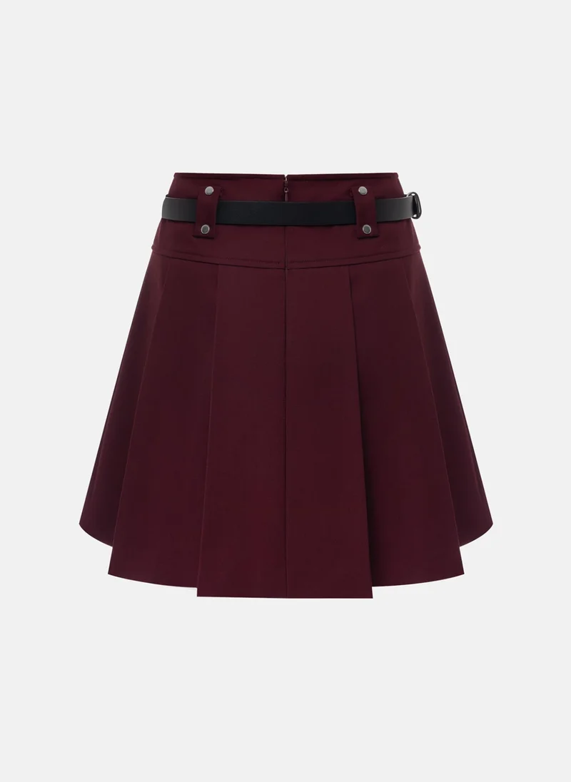 Lichi Mini pleated skirt with eco-leather belt
