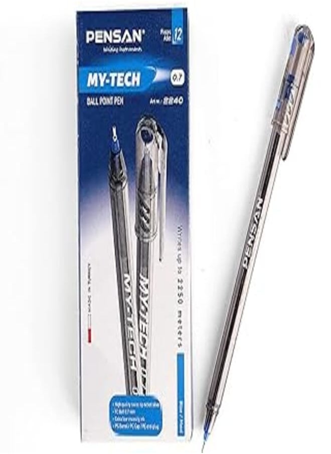 Pensan Pensan My-Tech 2240 Ballpoint Pen,Set of 12 Pieces 0.7 mm - Blue 