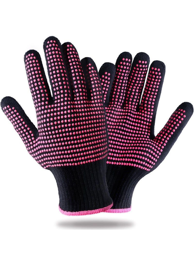 2 Pcs Heat Resistant Gloves with Silicone Bumps, (New Upgraded) Professional Heat Proof Glove Mitts for Hair Styling Curling Iron Wand Flat Iron Hot-Air Brushes, Universal Fit Size - Image 1