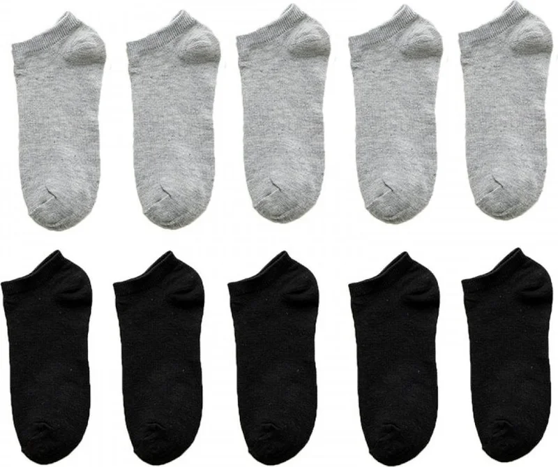 Bgk Unisex 10 Pairs Koton Economical Black + Gray Color Booties