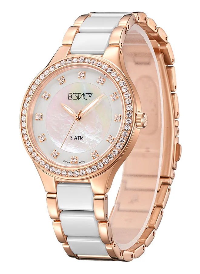 إكستاسي Ceramic Strap Round Shape Analog Wrist Watch E9511-KCWM - 36mm - Rose gold /white