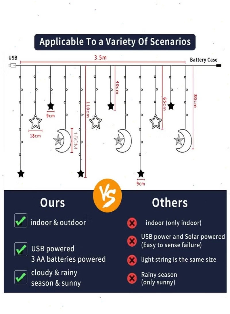أضواء رمضان: أضواء LED على شكل نجوم وقمر مع جهاز تحكم عن بعد وحافظة بطارية – زينة رمضانية أساسية للمنزل واحتفالات العيد - Image 2