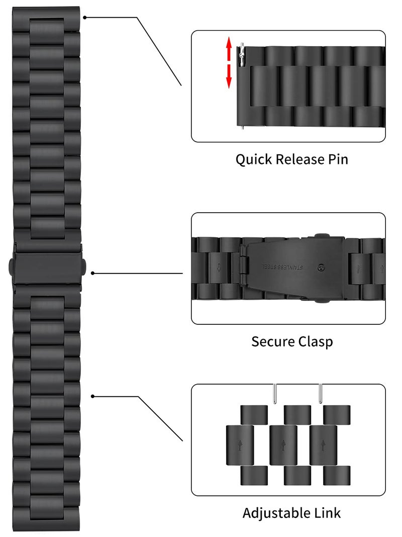 TStrap Metal Watch Band for Men - Black Stainless Steel Watch Bands for Women - Brushed Solid Quick Release Smart Watch Strap Replacement Bracelet Clasp - 16mm 18mm 19mm 20mm 21mm 22mm 24mm - Image 3
