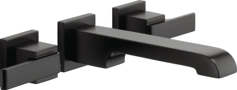 Delta Ara Wall Mount Bathroom Faucet 2 Hole, Matte Black Bathroom Sink Faucet for Vanity, Matte Black T3567LF-BLWL - Image 1