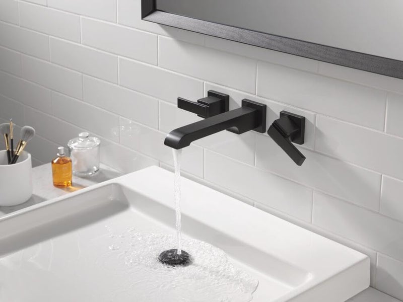 Delta Ara Wall Mount Bathroom Faucet 2 Hole, Matte Black Bathroom Sink Faucet for Vanity, Matte Black T3567LF-BLWL - Image 2
