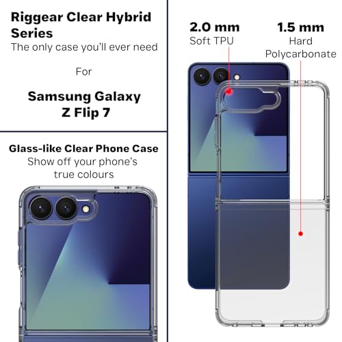 RIGGEAR Shockproof Clear Hybrid Armor Back Cover Case Compatible with Samsung Galaxy Z Flip 7 (Transparent PC with TPU Bumper) - Image 3