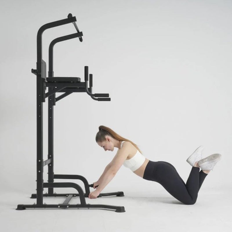 Home gym dip station with steel frame, black finish, adjustable height for pull-ups, dips, and knee raises - Image 4