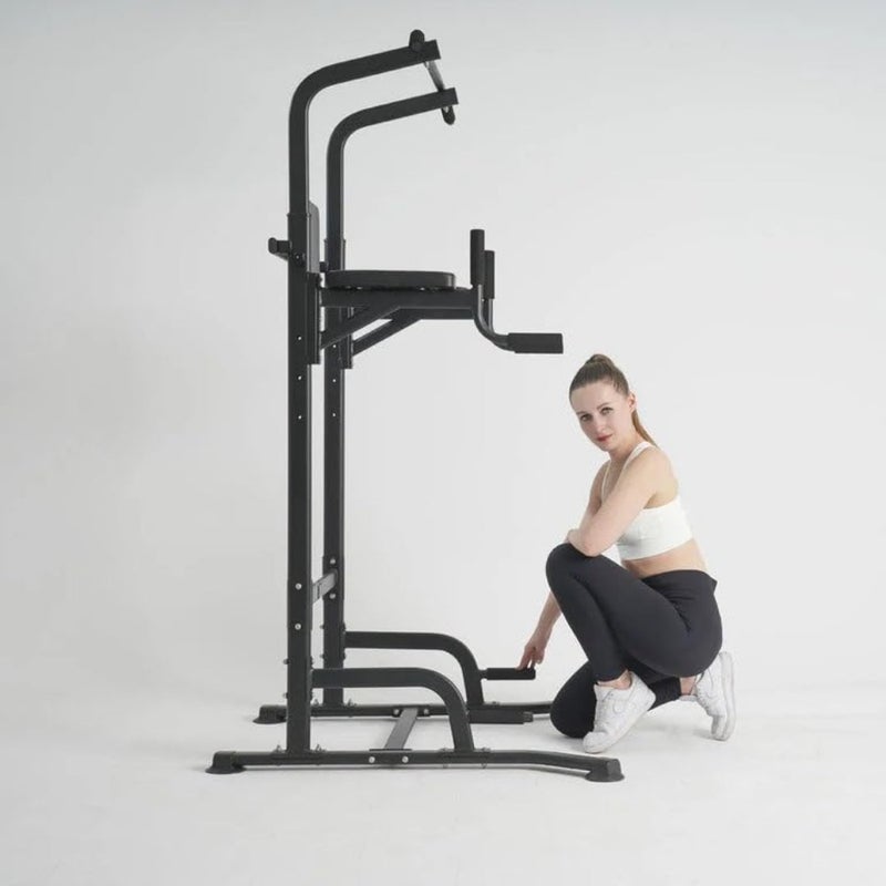 Home gym dip station with steel frame, black finish, adjustable height for pull-ups, dips, and knee raises - Image 2