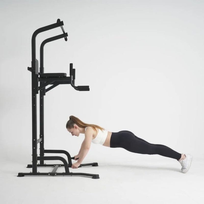 Home gym dip station with steel frame, black finish, adjustable height for pull-ups, dips, and knee raises - Image 3
