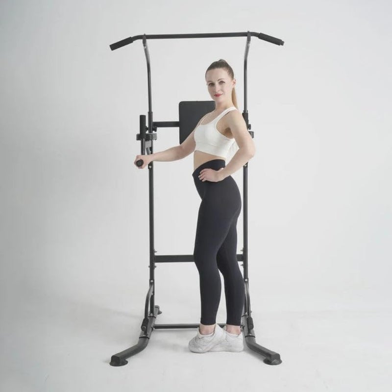 Home gym dip station with steel frame, black finish, adjustable height for pull-ups, dips, and knee raises - Image 5