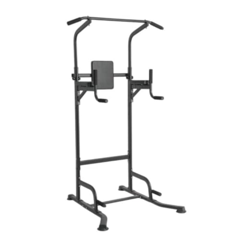 Home gym dip station with steel frame, black finish, adjustable height for pull-ups, dips, and knee raises - Image 1