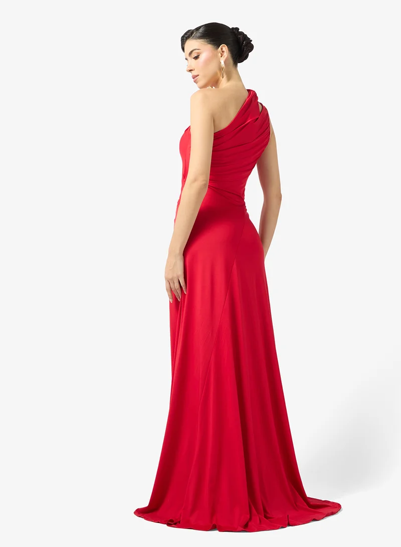 Ginger Boutique One Shoulder Cutout Detail Draped A Line Dress with Slit