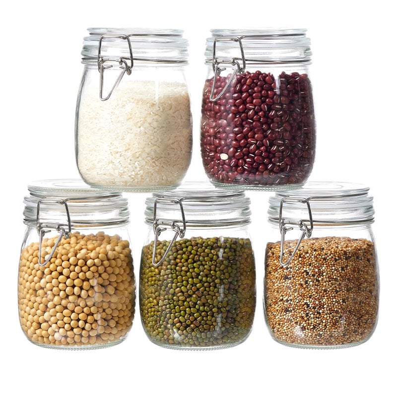 Ulodimi 5 Pack 25oz Food Storage Jars with Airtight Lids, Preserving Seal Wire Clip Fastening Glass Containers, Canisters for Kitchen Organization, Flour, Cereal, Pasta, Sugar, Beans, Pickling Jars(25 Oz*5) - Image 1