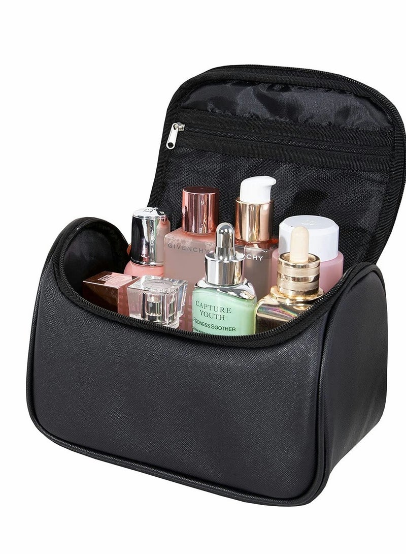 KASTWAVE Makeup Bag, Leather Makeup Bag Large Deep Handbag Traveling Cosmetic Organizer for Women and Girls, Make up Waterproof Travel Bags Large Cosmetic Case Organizer are Easy to Carry (Black) - Image 3