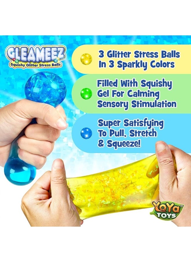 YoYa Toys YoYa Toys Gleameez Glitter Stress Ball Fidget Toy Pack | Colorful Squish Balls Filled with Sparkling Foil Glitters | Excellent for Stress Relief, Focus, Relaxation & Gift Giving | 3 Pack  - Image 1