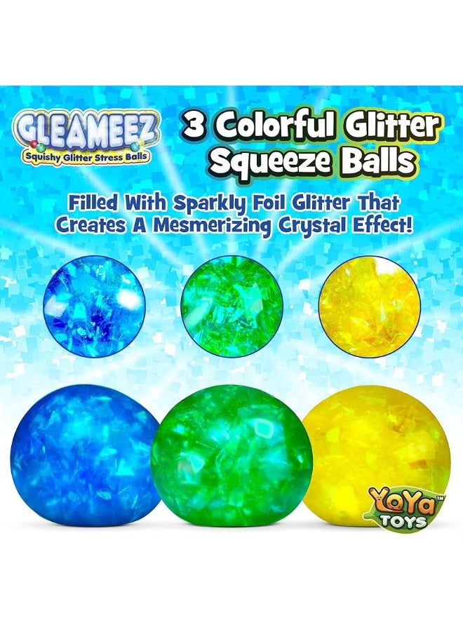 YoYa Toys YoYa Toys Gleameez Glitter Stress Ball Fidget Toy Pack | Colorful Squish Balls Filled with Sparkling Foil Glitters | Excellent for Stress Relief, Focus, Relaxation & Gift Giving | 3 Pack  - Image 3