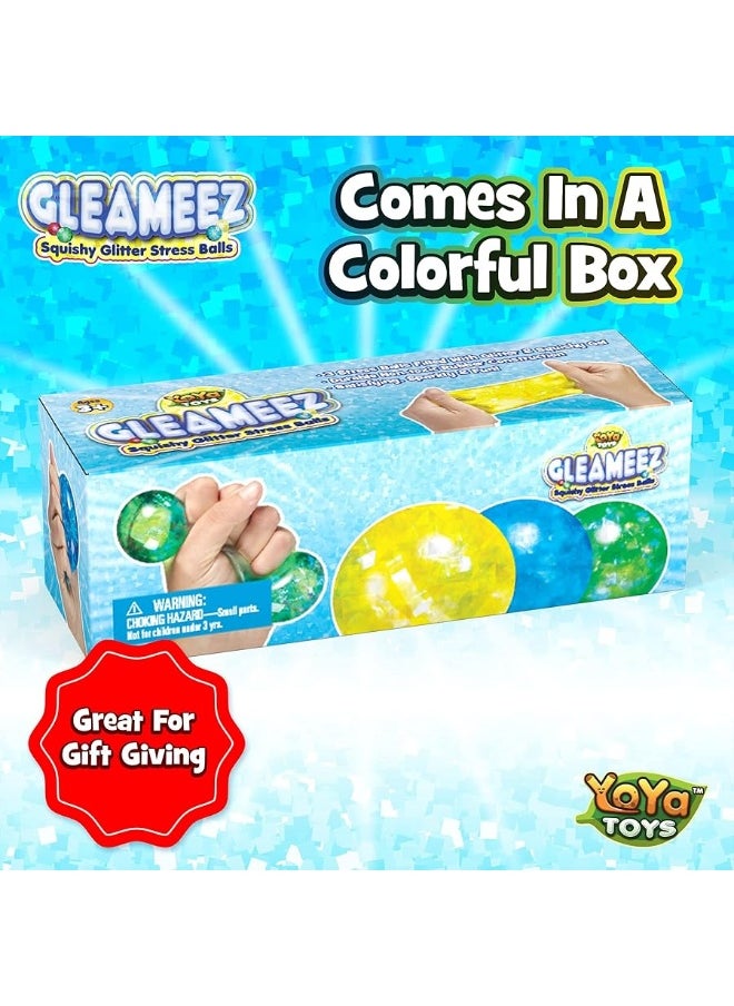YoYa Toys YoYa Toys Gleameez Glitter Stress Ball Fidget Toy Pack | Colorful Squish Balls Filled with Sparkling Foil Glitters | Excellent for Stress Relief, Focus, Relaxation & Gift Giving | 3 Pack  - Image 2
