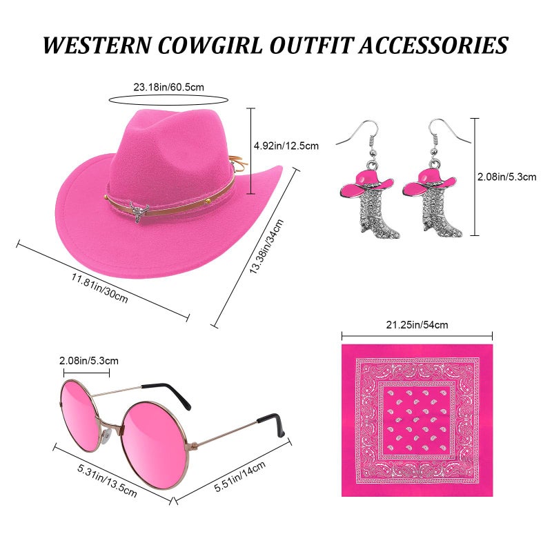 HyperFun Cowgirl Outfits for Women Western Costume Accessories Cowboy Hat Tassels Fringe Vest Earring Hippie Glasses Bandana - Image 2